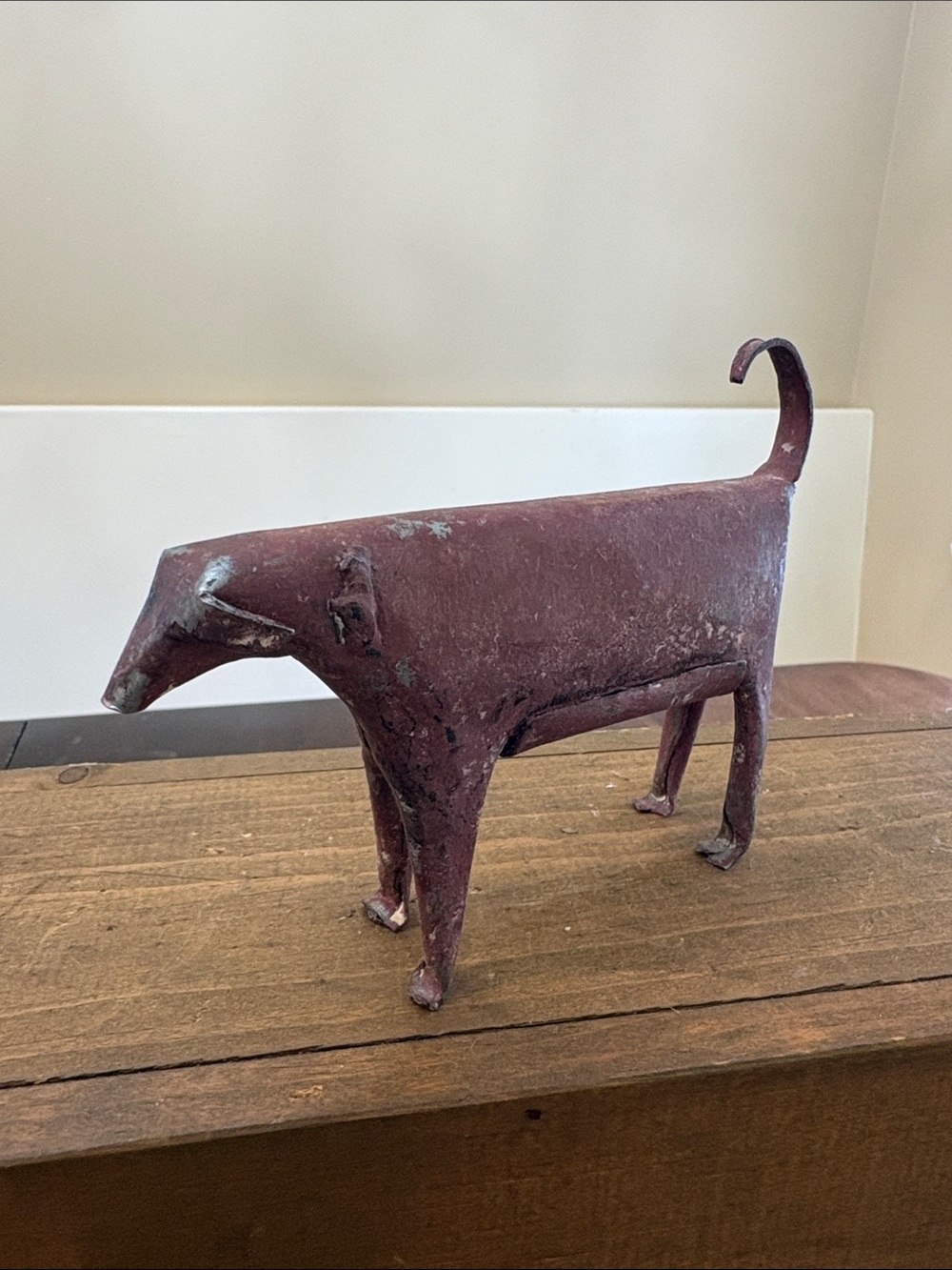 Rustic Redish Brown Metal Cow Sculpture